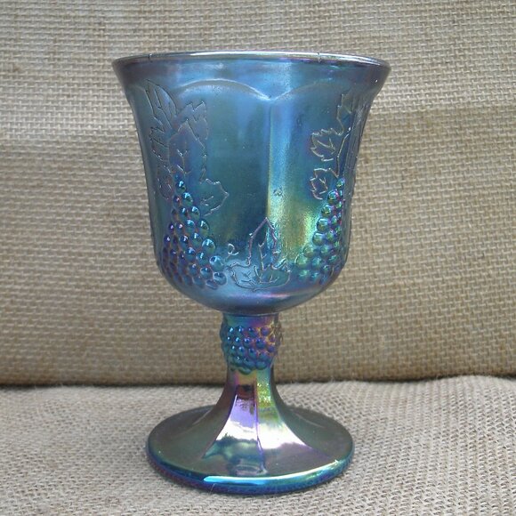 Vintage Indiana Glass Blue Carnival Grapes Goblet - Picture 16 of 16